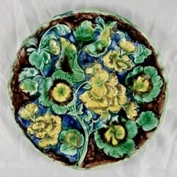 Samuel Alcock Blue/Green Geranium Majolica Plate - SOLD